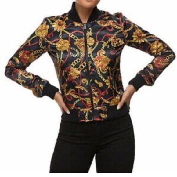 True Religion XL true chain satin baroque print zippered jacket. - Picture 2 of 13